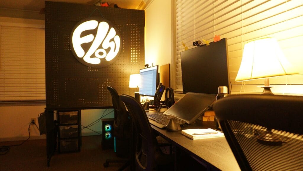 Desk and lamp shot